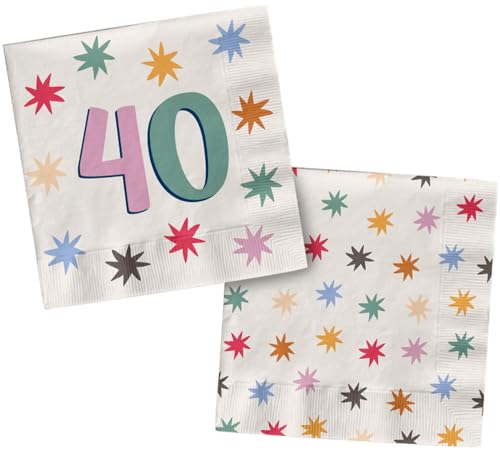 Folat 26877 Dekoration weiß mit bunten Sternen-Servietten-40-Starburst-33 x 33 cm-20 Stück-Fröhlich und farbenfroh Party Geschirr für Kinder und Erwachsenen Geburtstag, Mehrfarbig von Folat