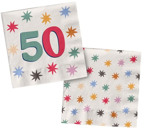 Folat 26878 Dekoration weiß mit bunten Sternen-Servietten-50-Starburst-33 x 33 cm-20 Stück-Fröhlich und farbenfroh Party Geschirr für Kinder und Erwachsenen Geburtstag, Mehrfarbig von Folat