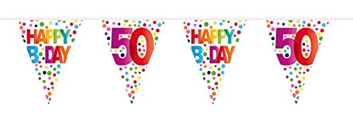 Folat 50. Geburtstag Happy B-Day Wimpelkette Mit Punkten - 10 Meter von Folat