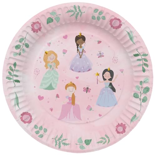 Folat 27486 Prinzessin Geburtstag Deko Rosa - Teller - Pretty Princess - 23 cm - 8 Stück - Prinzessin Partygeschirr für Prinzessinparty von Folat