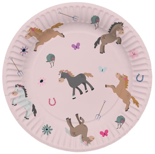 Folat 27503 Pferd Geburtstag Deko Rosa - Teller - Happy Horse - 23 cm - 8 Stück - Pferde Partygeschirr für Pferdparty von Folat