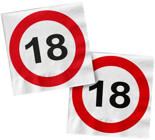Folat 28372 Servietten 18 Geburtstag Rot Weiß Verkehrsschild - 33 x 33 cm - 20 Stück - Geburtstagsservietten, Papierservietten, Tischdekoration von Folat