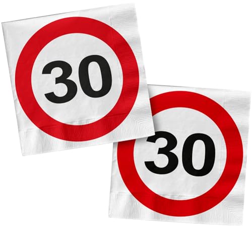 Folat 28373 Servietten 30 Geburtstag Rot Weiß Verkehrsschild - 33 x 33 cm - 20 Stück - Geburtstagsservietten, Papierservietten, Tischdekoration von Folat