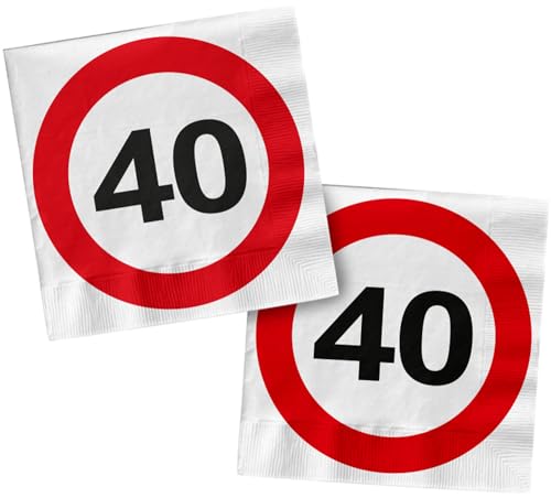 Folat 28374 Servietten 40 Geburtstag Rot Weiß Verkehrsschild - 33 x 33 cm - 20 Stück - Geburtstagsservietten, Papierservietten, Tischdekoration von Folat