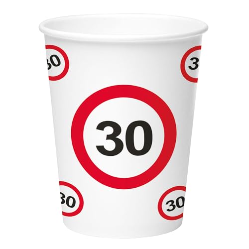 Folat 28379 Verkehrszeichen Geburtstag Deko - Trinkbecher - Verkehrsschild Zahl 30-250 ml - 8 Stück von Folat