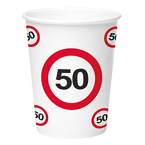Folat 62750 - Papier Becher - 350 ml - Verkehrszeichen - Zahl 50-8 STK. von Folat