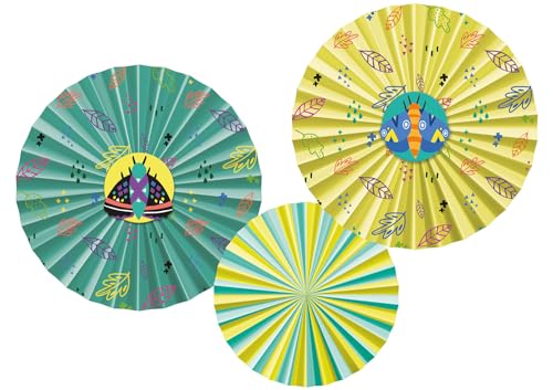 Folat 62804 Kindergeburtstag Waldtiere Fan-Set-Buzzing Bugs-3 Pieces-Papier Deko, Mehrfarbig von Folat