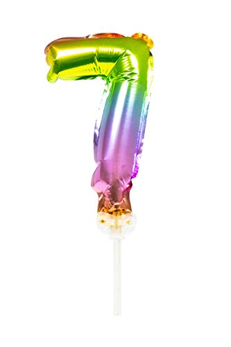 Folat 63067 Folienballon Tortendeko Regenbogen Zahl 7-13cm, Mehrfarbig, 13 cm von Folat
