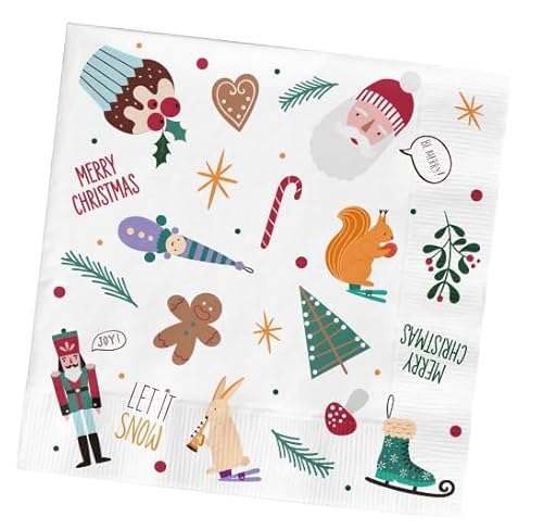 Folat 63776 Servietten-Weihnachtssymbole-Holly Jolly-33x33 cm-20 Stück Weihnachtsfarben-Papierservietten, Mehrfarbig von Folat