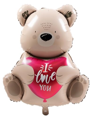 Folat 63794 Romantische Love Deko Folienballon befüllbar mit Helium - Ombre Love - Braunbär I Love You“ - 56 cm. für Hochzeit Valentinstag oder Muttertag von Folat