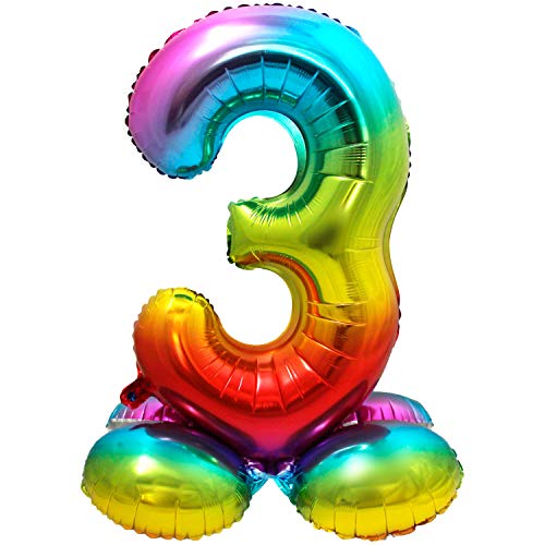 Folat 64293 Folienballon Zahl 3 ca. 81 cm, Rainbow mit Basis, Costumes Folat 64293 Folienballon Zahl 3 ca. 81 cm, Rainbow mit Basis, Costumes von Folat