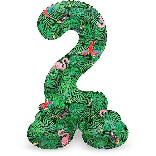 Folat 64732 Luftballon Geburtstag Stehender Ziffer 2 Jungle Vibe Grün 41 cm-Decoration Geburtstagdeko, Ballon Zahl, Kein Helium erforderlich von Folat