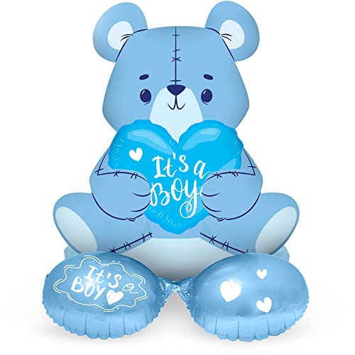Folat 65860 Luftballons Bär Junge Blau 61 cm - Stehender Ballon, süßes Ballon-Set, Baby Boy Luftballon, Folienluftballon für Babyparty, Geburt, Kindergeburtstag, Geschenk-Deko von Folat