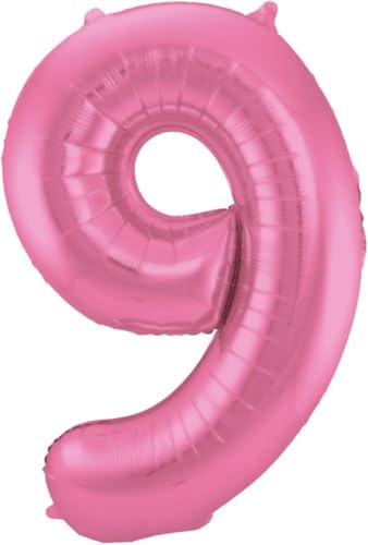 Folat 65909 Folienballon Ziffer Zahl 9 Rosafarbener Metallic 86 cm-Helium Ballon Decoration Geburtstag, Hochzeit, Jubiläum, Pink Matt, Medium von Folat