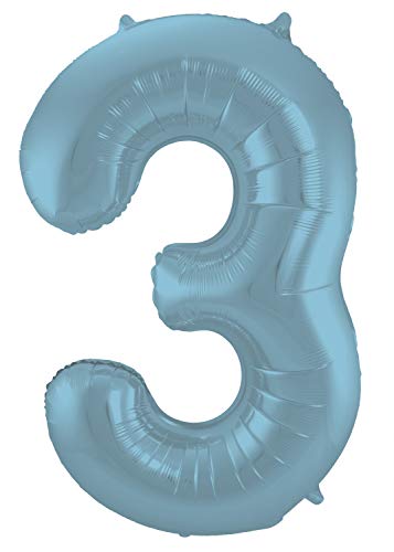 Folat 65943 - Folienballon Zahl 3 - blau Pastel ca. 86 cm von Folat