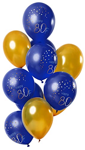 Folat 66680 - Luftballons aus Latex - blau / bronze - ca. 30 cm - 12 Stk. - Zahl: 80 von Folat