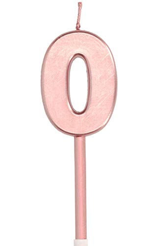 Folat 67030 - Kerze für Kuchen Rose Gold metalisch glänzend - ca. 10 cm hoch - Zahl 0 von Folat