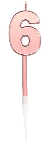 Folat 67036 - Kerze für Kuchen Rose Gold metalisch glänzend - ca. 10 cm hoch - Zahl 6 von Folat