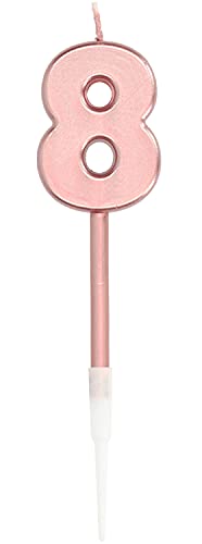 Folat 67038 - Kerze für Kuchen Rose Gold metalisch glänzend - ca. 10 cm hoch - Zahl 8 von Folat