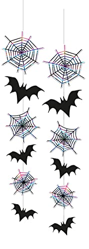 Folat 67988 Spinnen Fledermäusse 2 Stück-Hängedeko Happy Set Hänger, Deko Zubehör für Wand, Zimmer, Garten, Horror Atmosphäre, Beste Halloween-Party-Bevorzugungen Dekoration, Schwarz, 70 cm von Folat