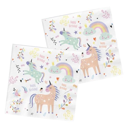 Folat 68349 Servietten Unicorns & Rainbows 33x33cm-20 Stück, Mehrfarbig, Mittel von Folat