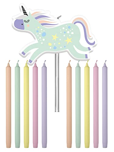Folat 68380 Kerzen Unicorns & Rainbows 10cm-11 Stück, Mehrfarben von Folat