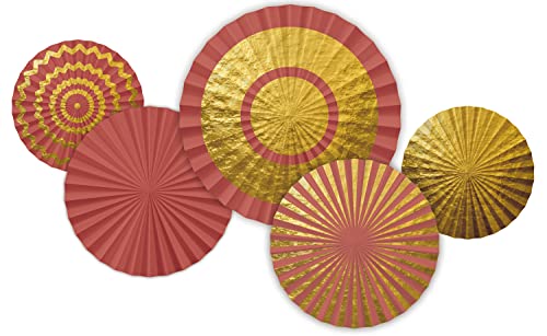 Folat 68505 Wabenfächer Golden Dusk 5 Stück-Papierfächer Set Dekoration, Party Feier Deko, Mehrfarben, 35 cm von Folat