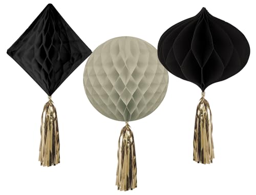 Folat 68693 Dekoration Schwarz, Creme, Champagner Gold-Wabenball-Set-Crème Noir-3 Stück-EIN schickes, charmantes und einzigartiges Geburtstags Deko Happy Birthday für Frauen, Mädchen, Jungs und Mann Folat 68693 Dekoration Schwarz, Creme, Champagner Gold-Wabenball-Set-Crème Noir-3 Stück-EIN schickes, charmantes und einzigartiges Geburtstags Deko Happy Birthday für Frauen, Mädchen, Jungs und Mann von Folat