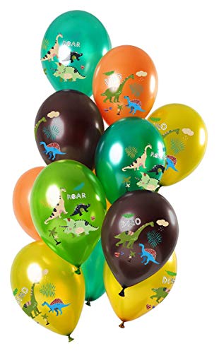 Folat 68870 Ballons Dinosaurier Grün Metallic 30cm-12 Stück Latex Helium Luftballon, Geburtstag Deko, Green,Brown,red, 30 cm von Folat