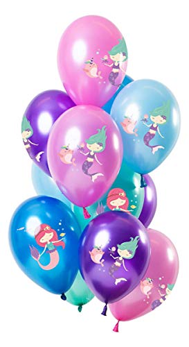 Folat 68880 Ballons Meerjungfrau Mehrfarbig Metallic 30cm-12 Stück Latex Helium Luftballon, Geburtstag Deko, Blue,Green,pink,Purple, 30 cm von Folat
