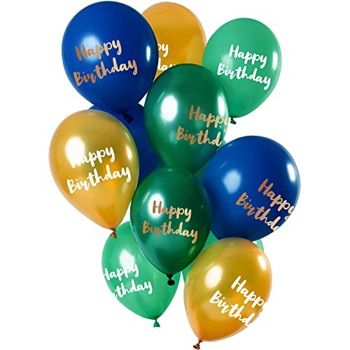 Folat 69100 Ballons Gold 30cm-12 Stück Latex Helium Luftballon, Geburtstag Deko, Happy Birthday, Blau,grün,weiß, 30 cm von Folat