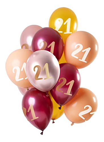 Folat 69221 Ballons Jahre Pink-Gold 30cm-12 Stück Latex Helium Luftballon, Geburtstag Deko, Zahl 21, 30 cm von Folat