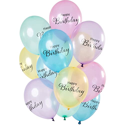 Folat 69330 Ballons 'Happy Birthday' Pastell Transparent 30cm - 12 Stück Latex Helium Luftballon, Geburtstag Deko von Folat