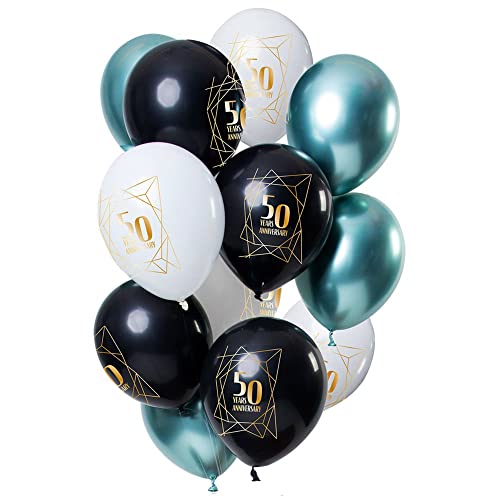 Folat 69550 Ballons Jubiläum 50 Jahre 30cm-12 Stück Latex Helium Luftballon, Geburtstag Deko, Black, 30 cm von Folat