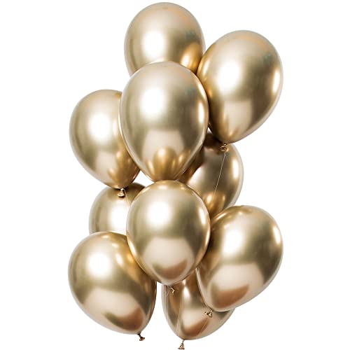 Folat 69711 Ballons Mirror Effect Gold 33cm-12 Stück Latex Helium Luftballon, Geburtstag Deko, 30 cm von Folat