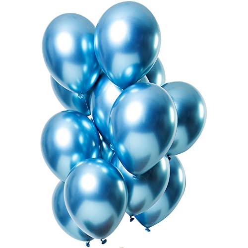 Folat 69712 Ballons Mirror Effect Blau 33cm-12 Stück Latex Helium Luftballon, Geburtstag Deko, Blue, 30 cm von Folat