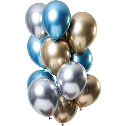 Folat 69717 Ballons Mirror Effect Sapphire 33cm-12 Stück Latex Helium Luftballon, Geburtstag Deko, Mehrfarbig, 30 cm von Folat