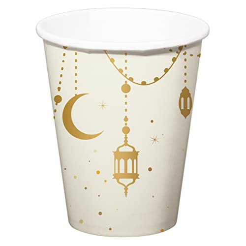 Folat Eid Mubarak Ramadan Dekoration - Trinkbecher Gold Weiß 250ml 8 Stück - Eid Deko Stern Mond Zubehör Ramadan von Folat