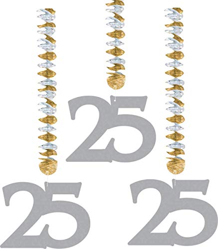 Folat 7449 Hängedekoration Rotorspirale – 25 – für Silberhochzeit, Jubiläum und Geburtstag – 3 Stk, Silber von Folat