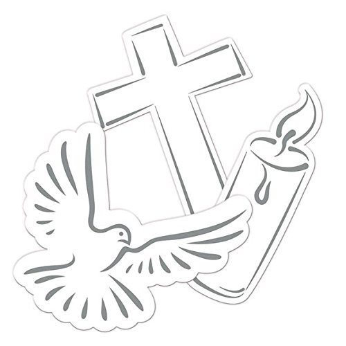 Folat Streudeko Taube Kerze Kreuz, weiß/Silber, ca. 10,5 cm, 24 St. von Folat
