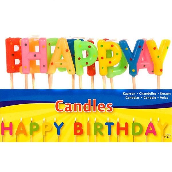 Geburtstagskerzen als Buchstabenkerzen Happy Birthday, bunt, 7,5 cm von Folat