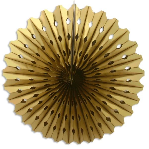 Goldene Fächerblume mit Schnur, tolle Wabendeko in Gold, 45cm Goldene Fächerblume mit Schnur, tolle Wabendeko in Gold, 45cm