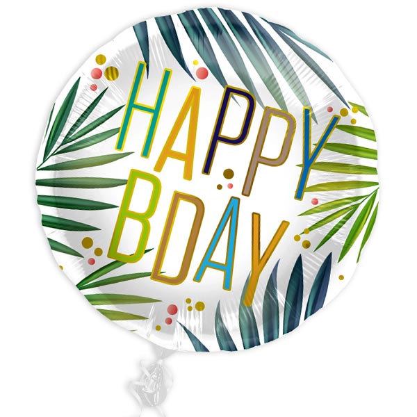 Happy Birthday Folienballon mit Palmen-Motiv, Ø 35cm