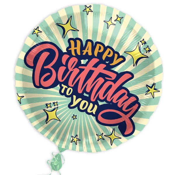 Happy Birthday Folienballon mit Retro-Motiv, Ø 35cm Happy Birthday Folienballon mit Retro-Motiv, Ø 35cm von Folat