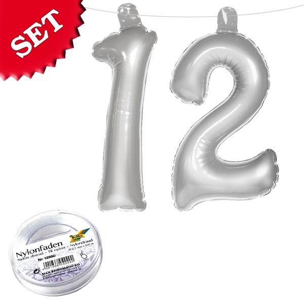Infletter Set Zahl 12 in Silber für den 12. Geburtstag, tolle Zahlendeko von Folat