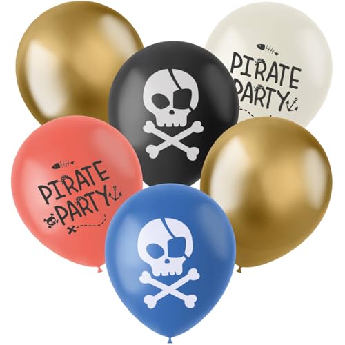 Piraten Luftballons Geburtstag [6 Stück] • 33cm Premium-Ballons in matt-bunten Farben, tlw mit Aufdruck • für Luft und Helium • Pirates Deko Dekoration Kindergeburtstag Partydeko Party von Folat