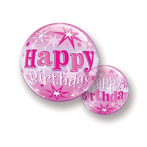 Qualatex 43121 Single Bubble Birthday Starburst Sparkle Latex-Luftballon, Pink, 56 cm von Folat