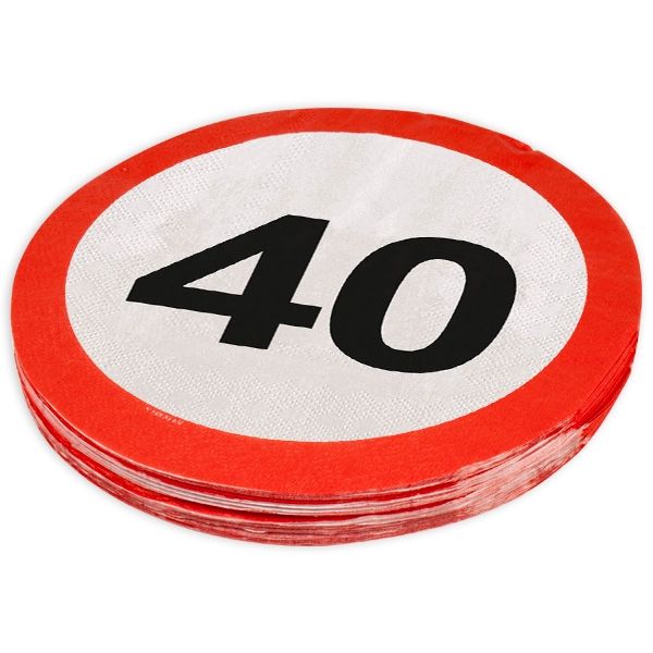 Servietten "Verkehrsschild" zum 40. Geburtstag, 20er Pack