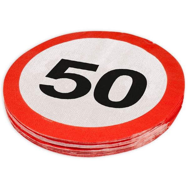 Servietten "Verkehrsschild" zum 50. Geburtstag, 20er Pack