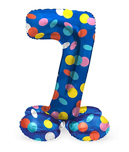Folat 64787 Luftballon Geburtstag Stehender Ziffer 7 Colorful Dots Blau mit farbigen Punkten 41 cm-Decoration Geburtstagdeko, Ballon Zahl, Kein Helium erforderlich, Bunt von Folat